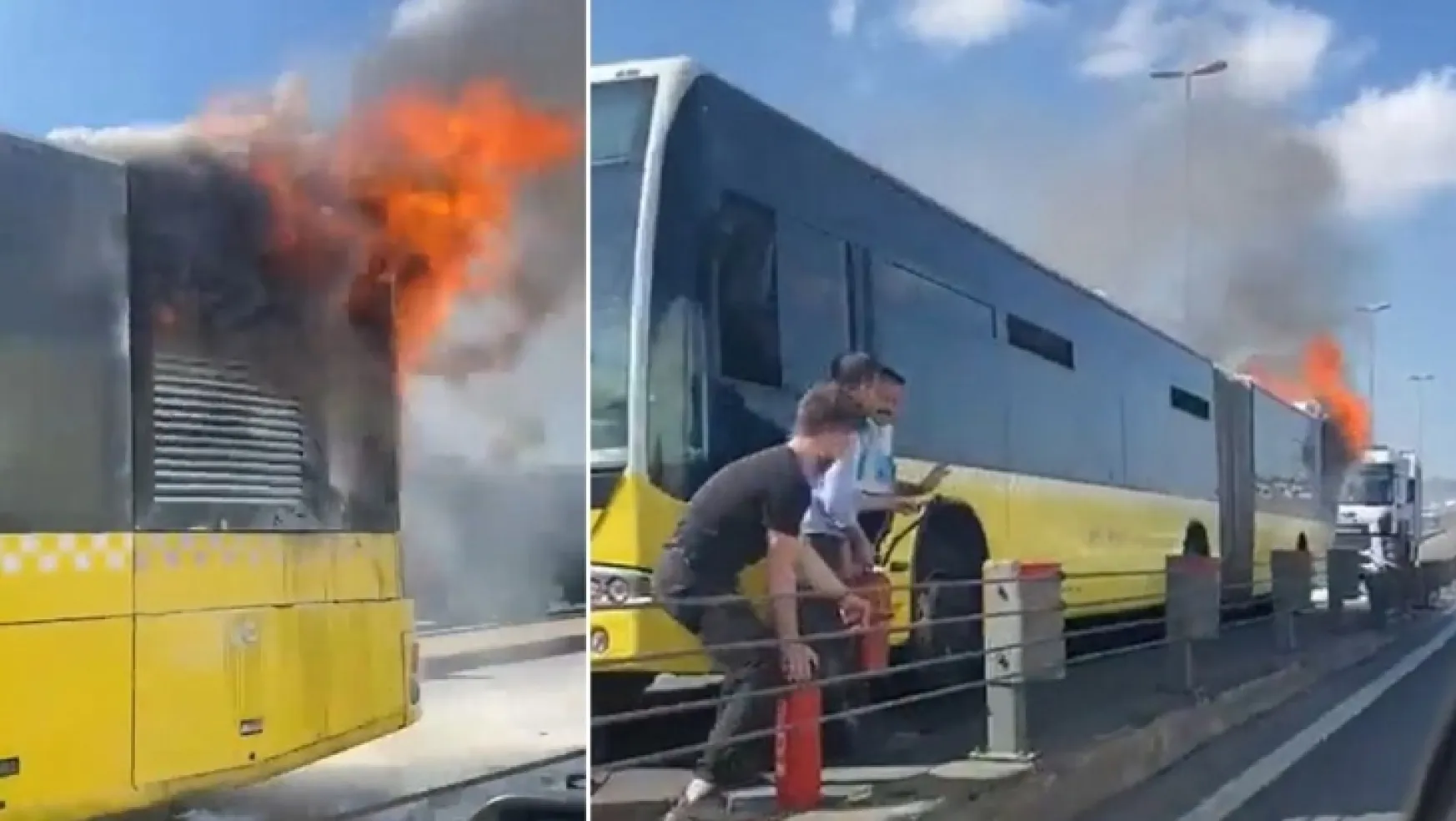 Metrobüs yandı, yolcular kendilerini son anda dışarı attı