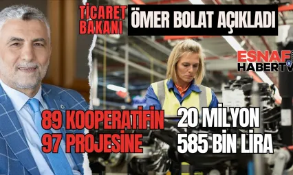 40 ilden 89 kooperatifin 97 projesine 20 milyon 585 bin lira